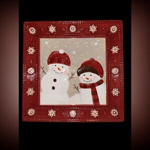 St. Nicholas Square Snowman WARM WISHES Christmas Serving Plate 9 1/4" Square